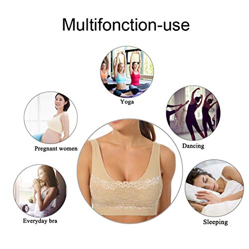 Litthing Sports Bra in Floral Lace Pack of 1/2/3 Seamless Comfortable Breathable Padded Removable Tops in Nylon Push up for Yoga Fitness Exercise