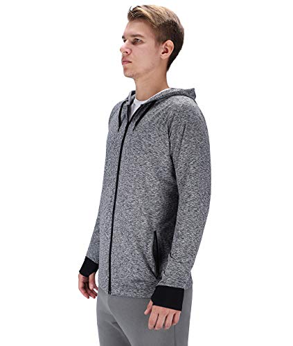 DISHANG Men's Running Jacket Full Zip Thumb Hole Hoodie Outdoor Active Training Athletic-fit Gym Workout Exercise Top Sweatshirts Gray, XS