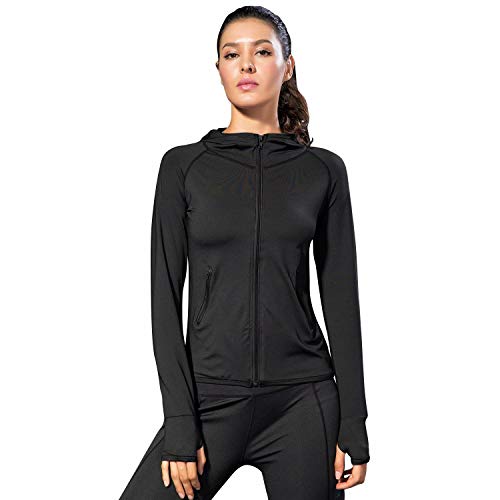 Sillictor Running Jackets Women Breathable Zip Up Ladies Hoodies with Zip  Pockets Warm Long Sleeve Gym Tops for Women Yoga Workout Walking Casual  Sports Jacket High Wicking Quick Dry 8003 Black L
