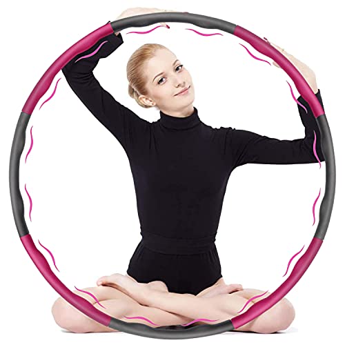 MBMT Hula Hoop,1.2kg Weighted Hula Hoop for Fitness Folding, 6-8 Detachable fitness hula hoop for Adults and Children Lose Weight(Size Adjustable Width 74-95cm),Pink and Gray