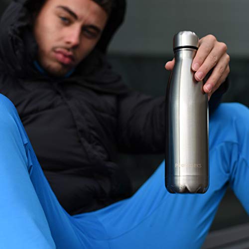 Proworks Performance Stainless Steel Sports Water Bottle | Double Insulated Vacuum Flask for 12 Hours Hot & 24 Hours Cold Drinks - For Home, Work, Gym & Travel - 1.5 Litre - BPA Free – Silver