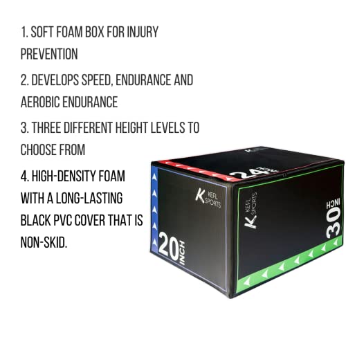 KEFL 3 IN 1 Soft Plyo Jump Box, Plyometric Aerobic Jump Box for Intense Cardio, Cross Training for Gym, Home, Fitness workout - 3 sides, 76cm x 61cm x 51cm (30