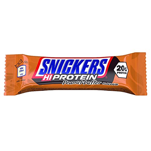 Snickers Hi Protein Peanut Butter Flavour Bar (12 x 57g) High Protein Snack with Caramel, Peanuts and Mild Chocolate - Contain 20g Protein
