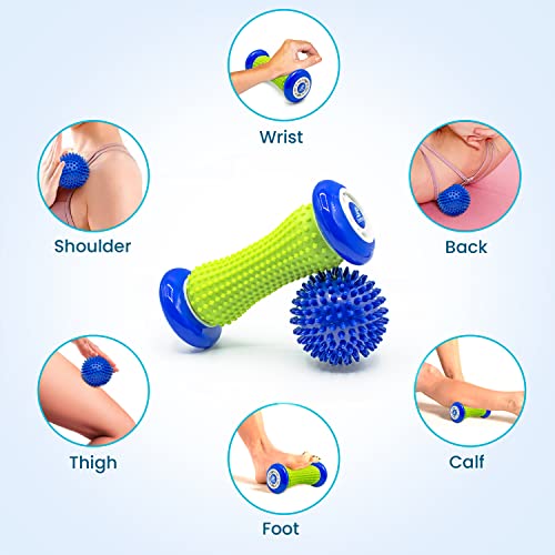 Beenax Foot Massage Roller and Hard Spiky Ball Set - Perfect for Plantar Fasciitis Recovery, Wrists and Forearms Exercise, Arm Pain, Trigger Point - Designed to Relieve Stress and Relax Tight Muscles