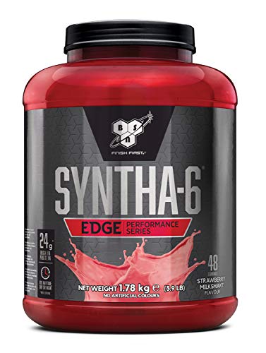 BSN Nutrition Protein Powder Syntha 6 Edge Low Carb and Sugar Whey Protein Shake with Whey Protein Isolate, Micellar Casein, Glutamine and Amino Acids, Strawberry Milkshake, 48 Servings, 1.78 kg