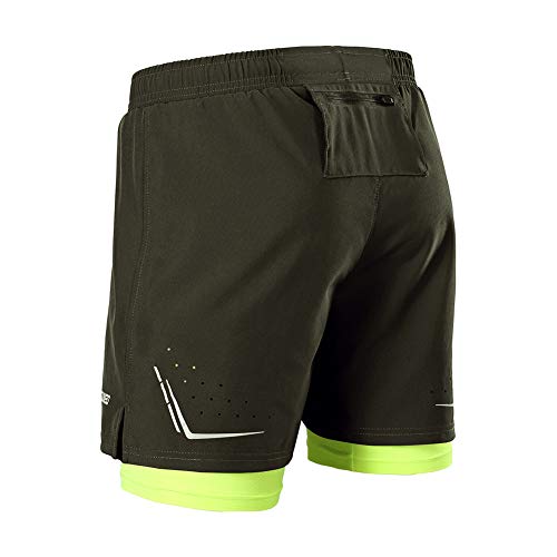 GITVIENAR Men's Running Shorts, 2-in-1 Sports Trousers with Zip Pockets, Quick-Drying Running Shorts, Breathable Compression Shorts, Training Shorts for Training, Running, Sports, Men, d, L