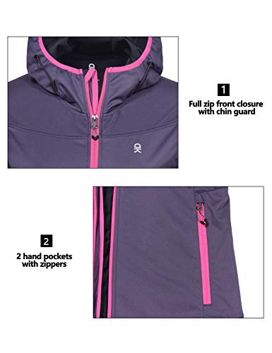 Little Donkey Andy Women's Lightweight Hooded Softshell Jacket for Running Travel Hiking, Windproof, Water Repellent Purple Size M