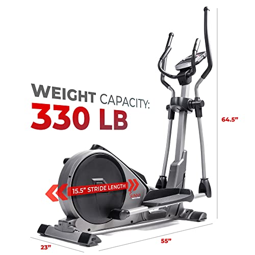 Sunny Health & Fitness Magnetic Elliptical Trainer Machine w/Device Holder, Programmable Monitor and Heart Rate Monitoring, 330 LB Max Weight - SF-E3912 - Gym Store