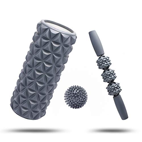 FitBeast Foam Roller Set 2 in 1 for Deep Tissue Muscle Massage, Trigger Point Foam Roller Massage Stick and Massage Ball for Painful Tight Muscles, Deep Relaxation, Therapy Rehabilitation