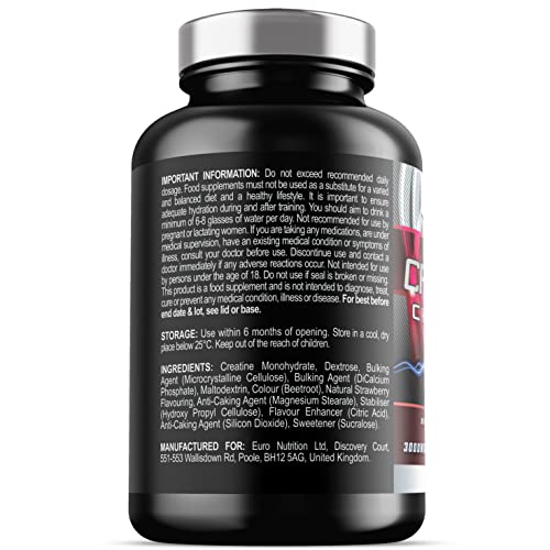 Chewable Creatine Tablets (Berry Flavour) - 3000mg Chewable Creatine Monohydrate Tablets - Creatine Chews - 180 Tablets