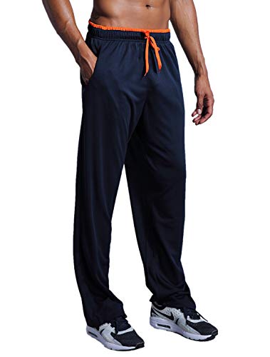 LUWELL PRO Men's Jogging Bottoms with Pockets Quick Dry Gym Trousers Elasticated Waist Jogger Open Hem Tracksuit Athletic Pants for Workout, Nave Blue With Zipper Pocket, M
