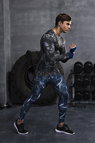 Fringoo Compression Base Layer Men’s Training Top Workout T-Shirt Dri-FIT Long Sleeve Gym Shirt Thermal Underwear S M L XL (Army Black - Top/Medium)