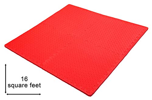 Edukit Interlocking Puzzle Floor Tiles Mat; Pack of 4; 61.5 x 61.5cm; 2cm Thick; EVA Foam; Red – Thicker and Larger than Regular Tiles for Heavyweight Equipment - Ideal for Gyms, Garage or Gardens