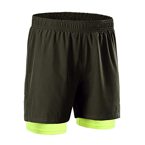 GITVIENAR Men's Running Shorts, 2-in-1 Sports Trousers with Zip Pockets, Quick-Drying Running Shorts, Breathable Compression Shorts, Training Shorts for Training, Running, Sports, Men, d, L