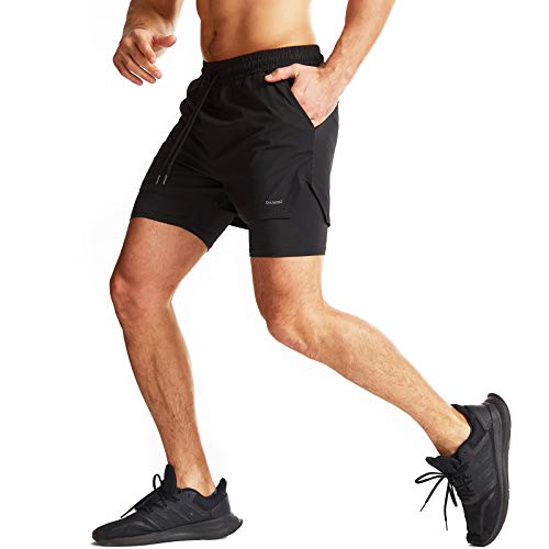 Danfiki Running Shorts Men with Phone Pocket 2 in 1 Gym Training Shorts Lightweight Quick Drying Black