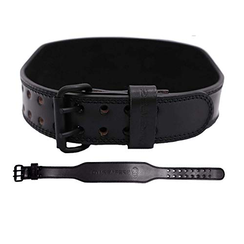 Gymreapers Weight Lifting Belt - 7MM Heavy Duty Pro Leather Belt with Adjustable Buckle - Stabilizing Lower Back Support 4 Inches Wide for Weightlifting, Bodybuilding, Cross Training (Black, Medium)