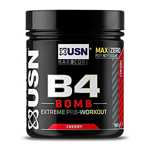 USN B4 Bomb Preworkout Energy Drink with Creatine, Caffeine, Zynamite and L-Citrulline, Cherry 180 g - Gym Store | Gym Equipment | Home Gym Equipment | Gym Clothing