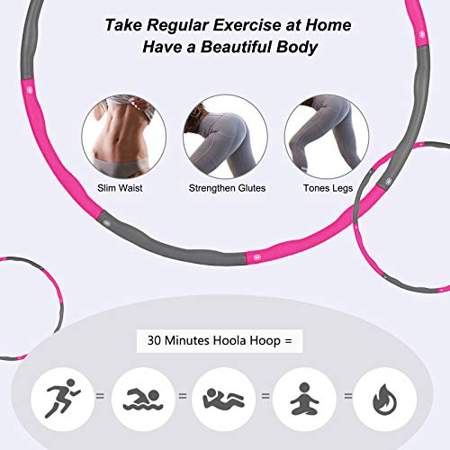 shownicer Hula Hoop for Adults Kids, Weighted Hoola Hoop for Fitness Exercise Gym, Folding Fitness Wave 1kg Adjustable Width 72-95cm, Foam Padded Slimming Ring Weight Loss Gift For Women Children
