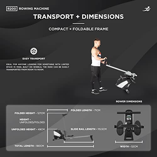 JLL® R200 Luxury Home Rowing Machine, 2023 Model Rowing Machine Fitness Cardio Workout with Adjustable Resistance, Advanced Driving Belt System, 12-Month Warranty, Black and Silver Colour