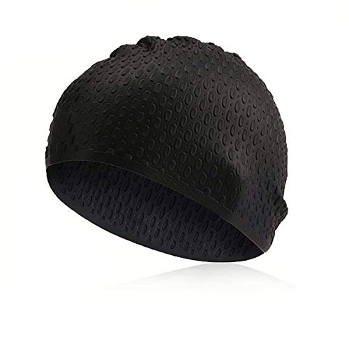 Traling Swimming Cap, Silicone Swim Hat for Men and Women Ladies Long Hair, Anti-Tear with Ergonomic Anti-Slip Bathing Cap, Keep Hair Dry (Black)