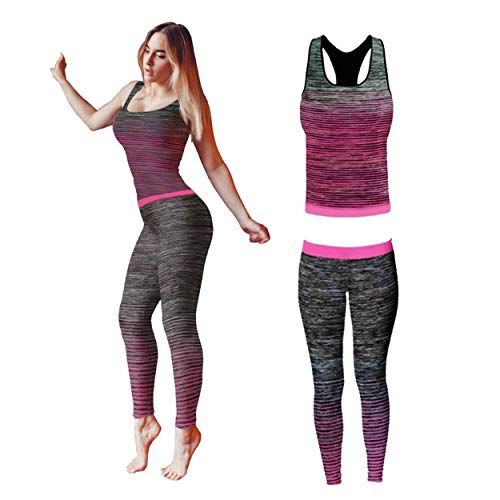 Fitness Clothes for Women, Gym Kit Running Clothes Sport Wear for Women,  Ladies Workout Legging, Yoga Outfit Set Top and Legging Stretch-Fit (2  Piece Set Top & Leggings) (Pink)