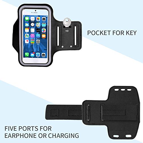 LISRUI Running Armband Climbing Phone Holder for iPhone XS XR X 8 7 6s 6, Galaxy S10/S9/S8, large screens 4.9-5.8'', Comfortable Leather Case Package Sweatproof Bag with Key Holder & Extension Strap