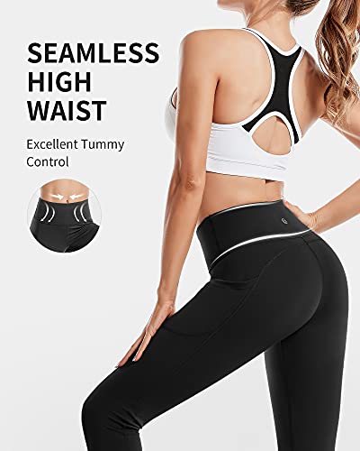 CAMBIVO Yoga Pants for Women, Gym Leggings Workout Leggings with Pockets, High Waisted Women Sports Running Tights Black