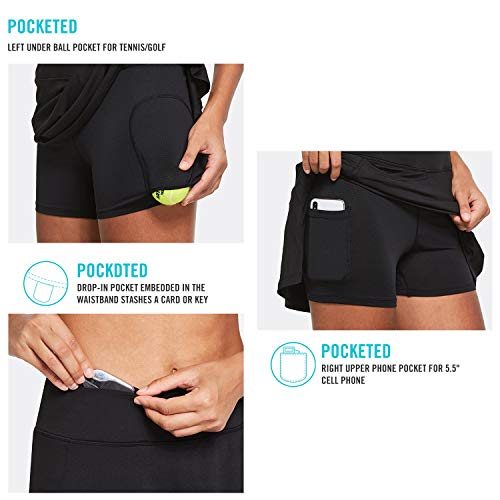 BALEAF Women's Athletic Pleated Golf Skirts with Mesh Shorts Ruffle Running Tennis Yoga Skorts Ball Pockets Miniskirt Black XL