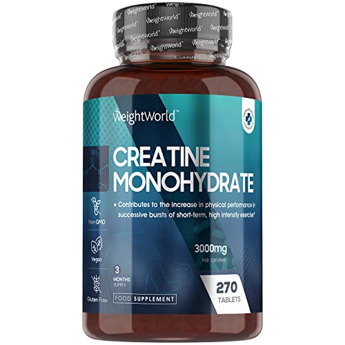 Creatine Monohydrate Tablets 3000mg - 270 Tablets - Gym Supplement for Men & Women - Creatine Monohydrate Powder Alternative - Vegan & Keto Unflavoured Energy Supplement for Workout