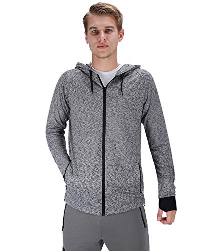 DISHANG Men's Running Jacket Full Zip Thumb Hole Hoodie Outdoor Active Training Athletic-fit Gym Workout Exercise Top Sweatshirts Gray, XS