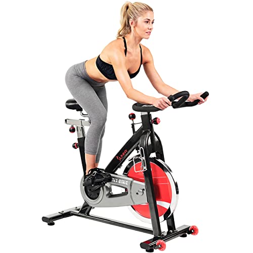 Sunny Health & Fitness Belt Drive Indoor Studio Cycle Bike, 22 KG (49 Pound) Flywheel Grey / Black / Red One Size SF-B1002