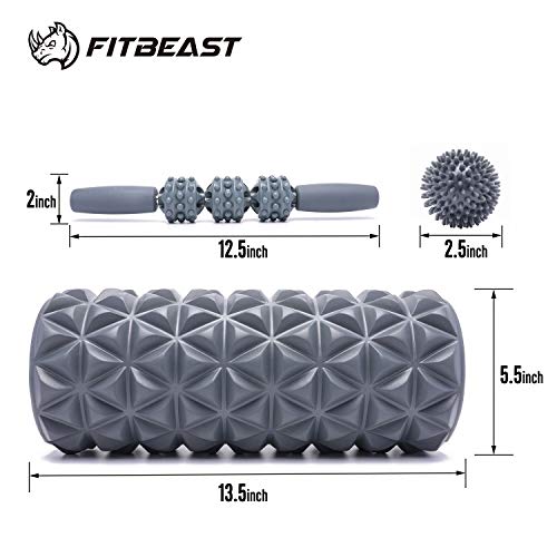 FitBeast Foam Roller Set 2 in 1 for Deep Tissue Muscle Massage, Trigger Point Foam Roller Massage Stick and Massage Ball for Painful Tight Muscles, Deep Relaxation, Therapy Rehabilitation