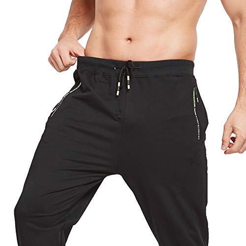 ZOXOZ Joggers Men Cuffed Cotton Tracksuit Bottoms Elasticated Hem Jogging with Zipped Pockets Trousers Sweatpants Gym Pants(Black L)