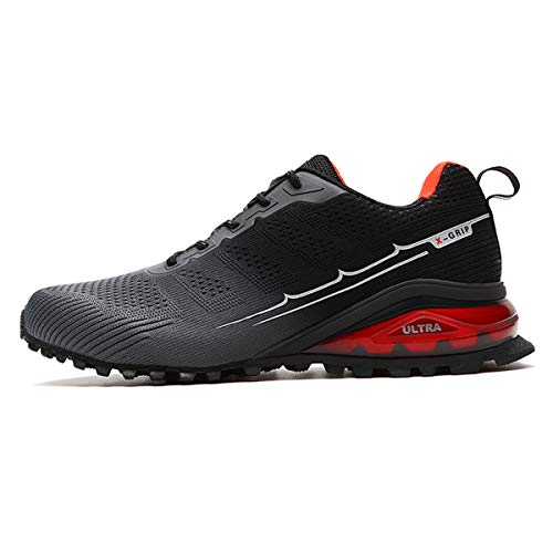 Unisex Trail Running Shoes Men's Hiking Shoes Cross-Country Trekking Sports Trainers Lightweight Breathable Walking Shoes Outdoor Sneakers Grey Black UK8