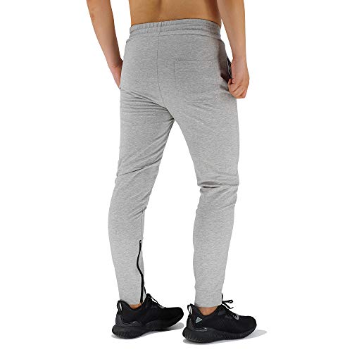 EK Mens Sidelock Tracksuit Bottoms Gym Joggers Trousers Skinny Jogging Pants Zipper Pockets (Medium, Grey)