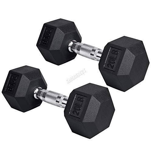 FIT4YOU 9KG Hex Dumbbells 1 Pair Weights Set Rubber Encased Bicep Strength Training Exercise Workout Weight Loss Muscle Building Home Gym FT-DS01 Black