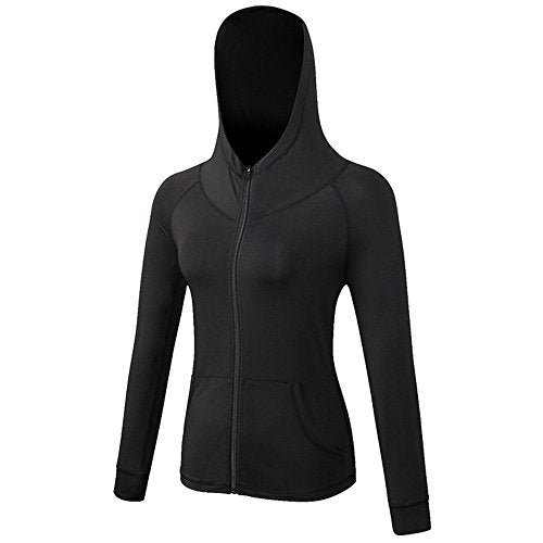 Selighting Women's Yoga Running Jackets Full Zip Long Sleeves Training Coat (Black, 2XL)