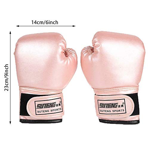 Kids Boxing Gloves Leather Boxing Gloves MMA Mitts Children Sparring Boxing Gloves for Kickboxing Fighting Punch Bags MMA Training Muay Thai Mitts Age 5-12 Years (Pink)