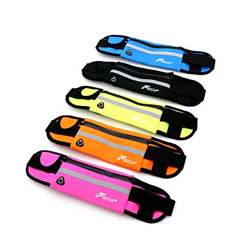 Fortitude Sports Running Belt With Phone Holder | Running Waist Pack for Phones, Headphones and Water Bottle | Waterproof Running Belt For Women and Men (Black)