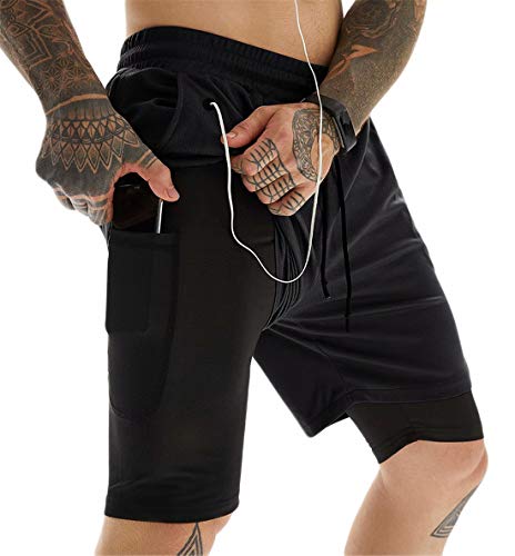 ASKSA Men's Sports Shorts 2 in 1 Running or Gym Quick Drying Breathable Training Shorts Joggers Pants with Built-in Pocket(Black,XL) - Gym Store | Gym Equipment | Home Gym Equipment | Gym Clothing