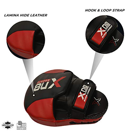XN8 Boxing Pads MMA Focus Mitts- Adjustable Strap Curved Hook and Jab Hand Padded Target Strike Shield Great for Punching- Martial Arts-Muay Thai Training-Kickboxing-Karate Red