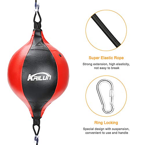 Aceshop Speed Punch Bag Leather Speed Ball Hanging Boxing Punching Ball, Double End Ball with Boxing Reflex Ball and Pump for Gym MMA Boxing Sports Punch Bag Adult Kids Men Women