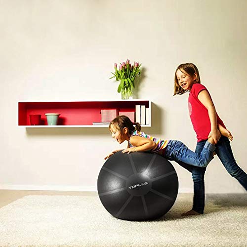 TOPLUS Exercise Ball, Gym Ball Supports 2200lbs Yoga Ball Anti-Burst & Extra Thick, Swiss Ball with Quick Pump Birthing Ball for Yoga, Pilates, Fitness, Pregnancy & Labour (B-Black-65cm)