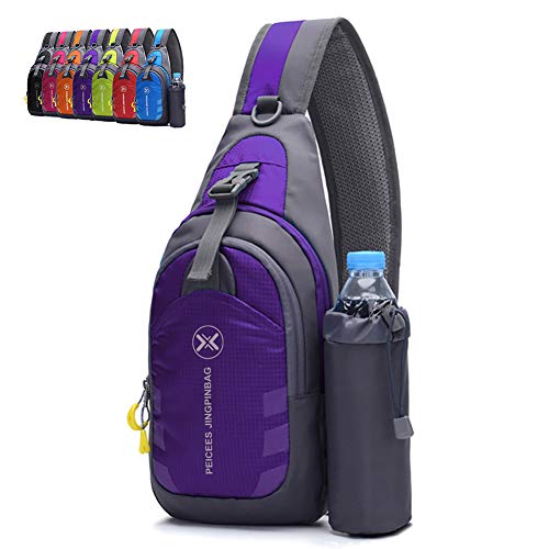 YumSur Peicees Chest Crossbody Backpack Sling Backpack Travel Bike Gym Outdoor Daypack Single Shoulder Sling Bag with Water Bottle Holder for Women Men Boys and Girls(Purple)