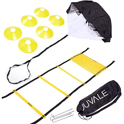 Agility Ladder Speed Training Equipment with Resistance Parachute, Disc Cones, Stakes, Bag, 13 Pieces Total