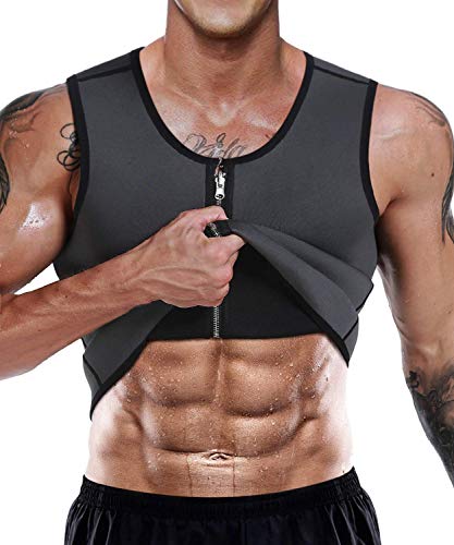 LaLaAreal Men Neoprene Shapewear Hot Sweat Vest Slimming Sauna Top Weight Loss Waist Trainer Body Shaper Gery(front Zipper) Large