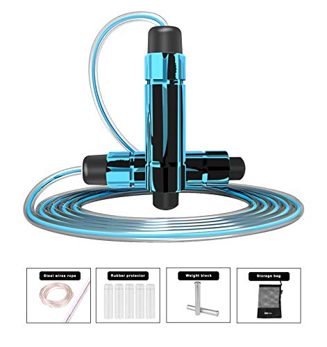 Skipping Rope for Adult, Weighted and Speed 2 in 1 Jumping Rope Tangle-Free Adjustable Jump Skipping Rope with Rapid Ball Bearings for Men Women Home Fitness Fat Burning Boxing Crossfit HIIT