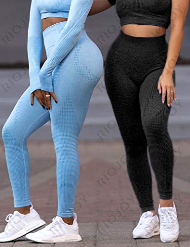 RIOJOY Women Energy Seamless Yoga Leggings Slimming Tummy Control Compression Tights, S, Black