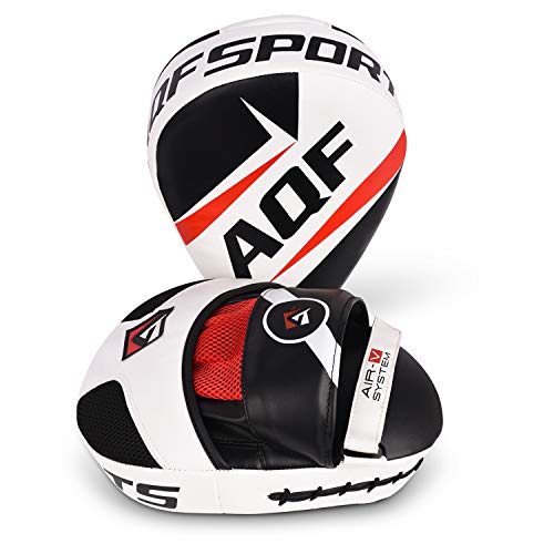 AQF Focus Pads Rex Leather,Hook and Jab Mitts,MMA Kick Boxing Muay Thai Sparring (White/Black)