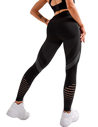 FITTOO Women High Waist Workout Leggings Seamless Gym Active Yoga Pants, Black, S